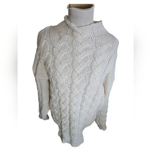 Elegant Mock Neck Cable Knit Sweater - Cream Womens Siz XL.